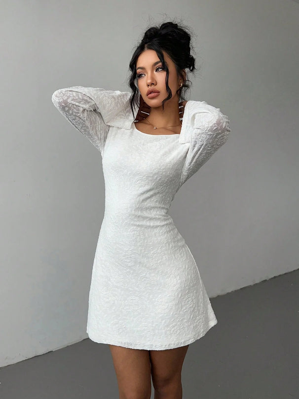 The Reese Backless Flare-Sleeve Dress – White